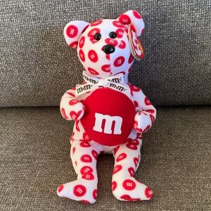 M&M'S Red and White Polka Dot Ty Beanie Baby Bear with Tag Plush Stuffed Toy
